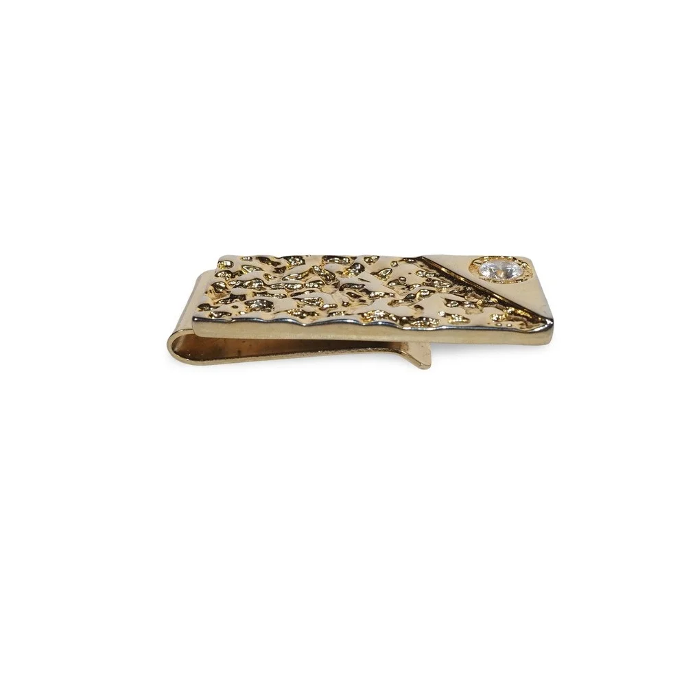 Vintage Giorgio Beverly Hills Gold Tone Rhinestone Money Clip Textured Nugget
